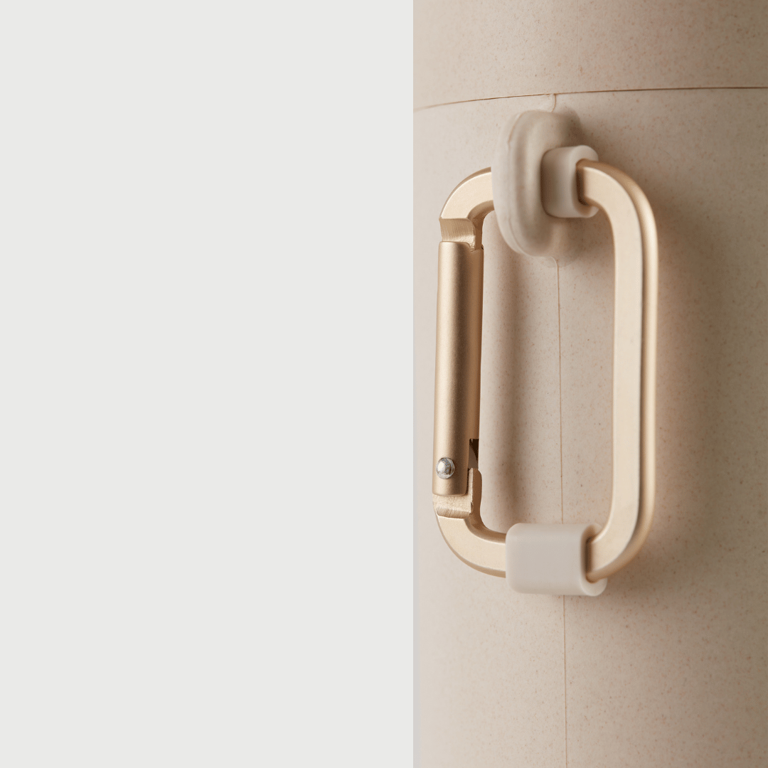 Gold carry clip on Reusable water bottle in oat colour by S'wheat bottle